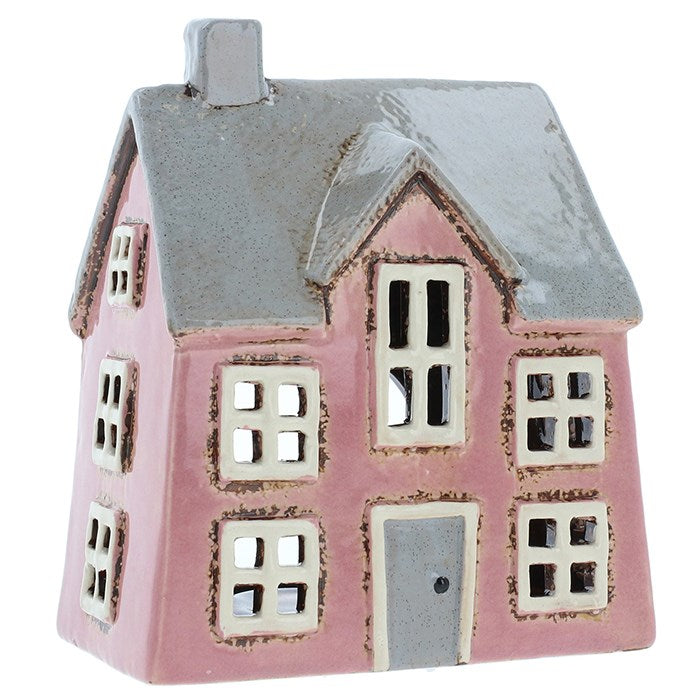 Village Pottery Pink Dormer House Tealight Holder