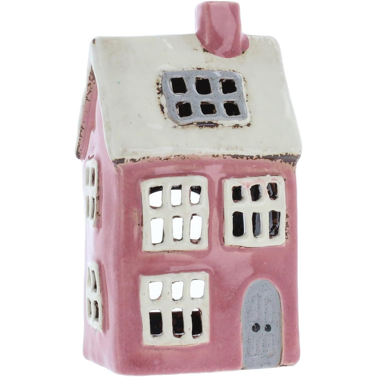 Village Pottery Bright Pink &amp; White Candle Tealight House