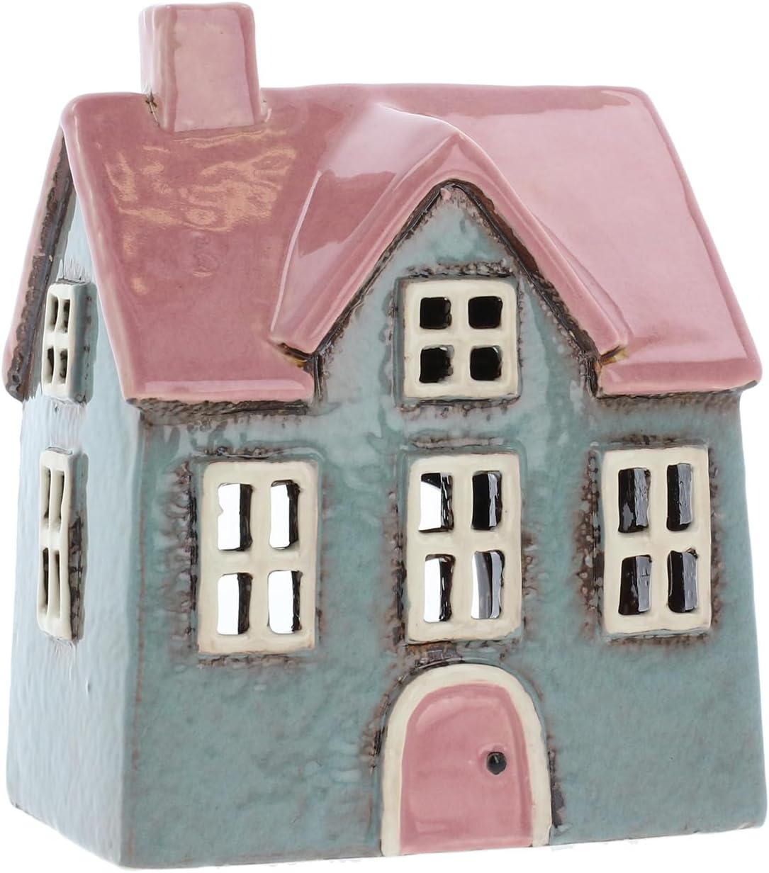 Village Pottery Bright Grey &amp; Pink Candle Tealight House