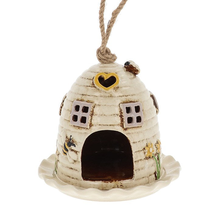 Village Pottery Beehive Cream Bird Feeder