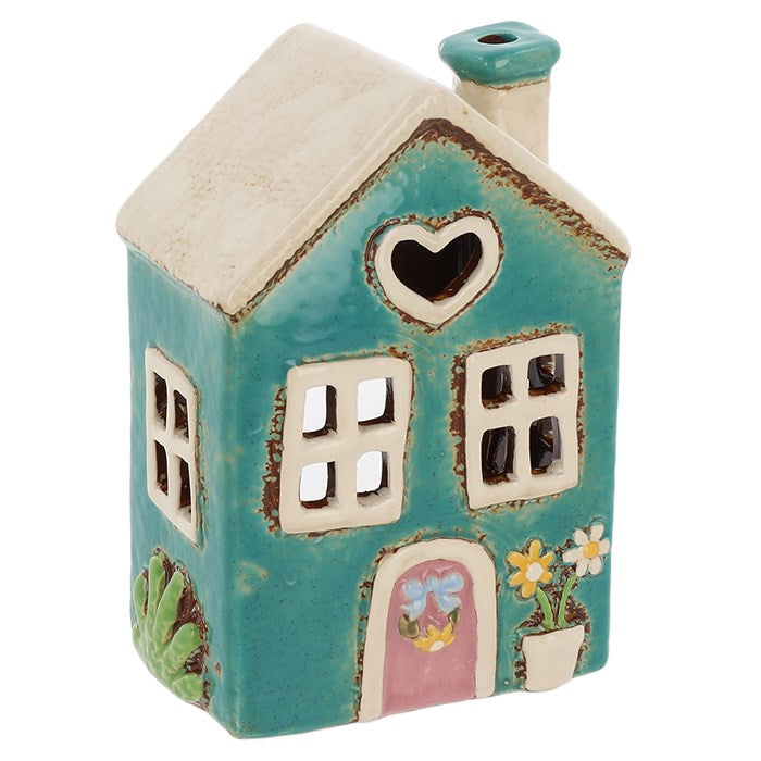 Teal Heart House Tealight Holder