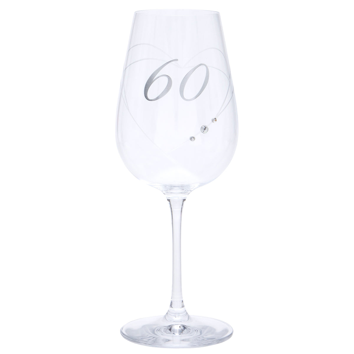 60th Birthday Etched Heart Wine Glass