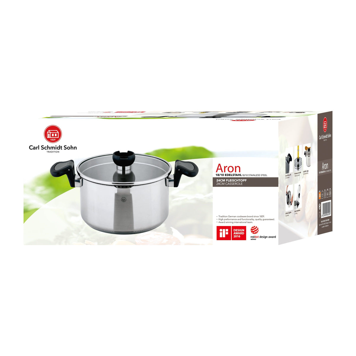 Aron Lift &amp; Pour Stainless Steel Casserole Pan - 24cm