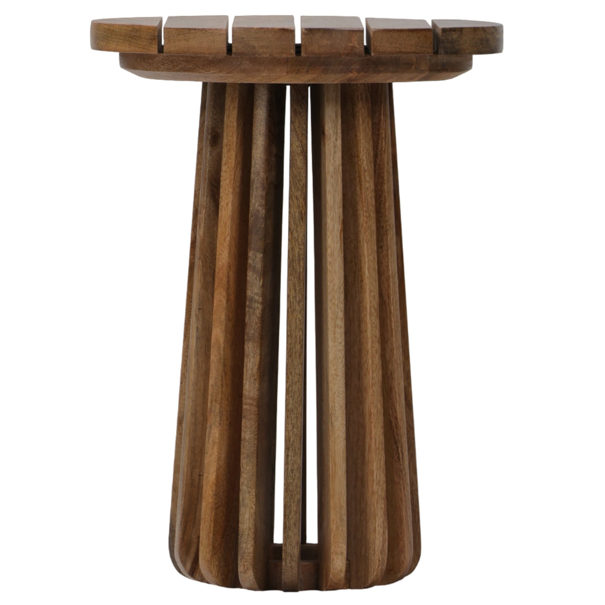 Slatted Mango Wood Round Side Table