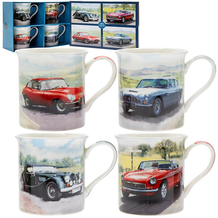 Classic Cars Set of 4 Mugs, Gift Boxed