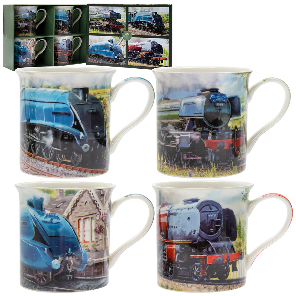 Classic Trains Fine China Mugs - Set of 4