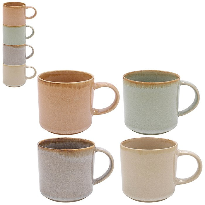 Elements Light Stone Glaze Stack Mugs - Set of 4