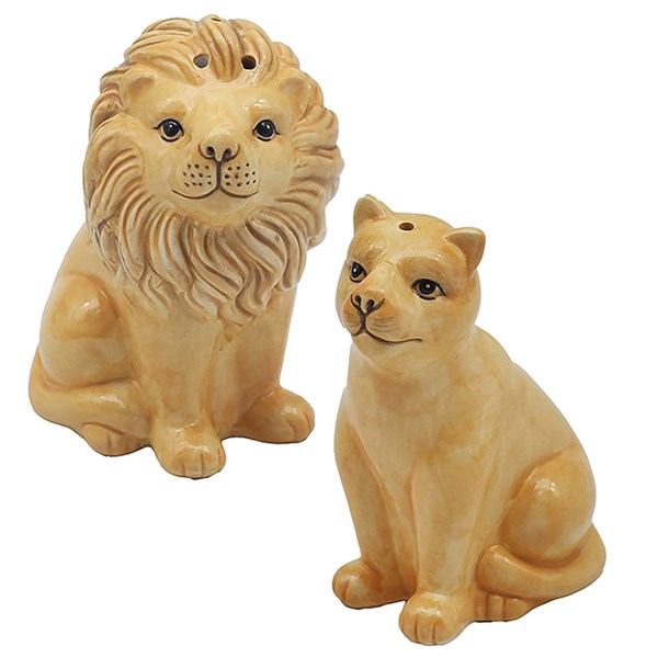 Lion &amp; Lioness Ceramic Salt and Pepper Set