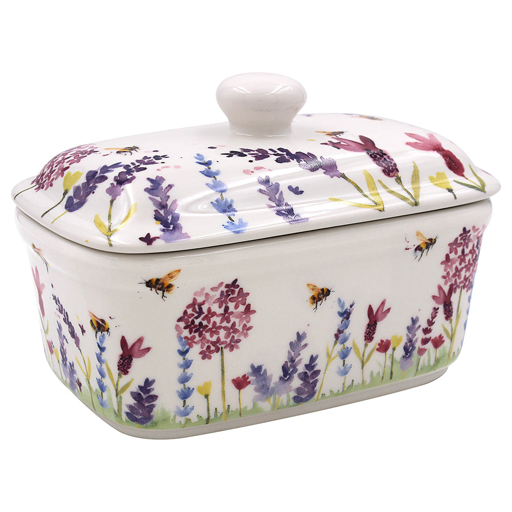 Lavender and Bees Fine China Butter Dish