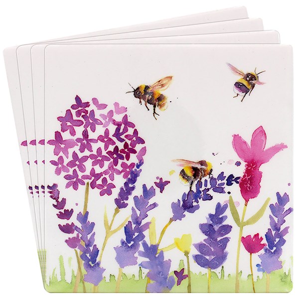 Lavender &amp; Bees Ceramic Coaster - Set of 4