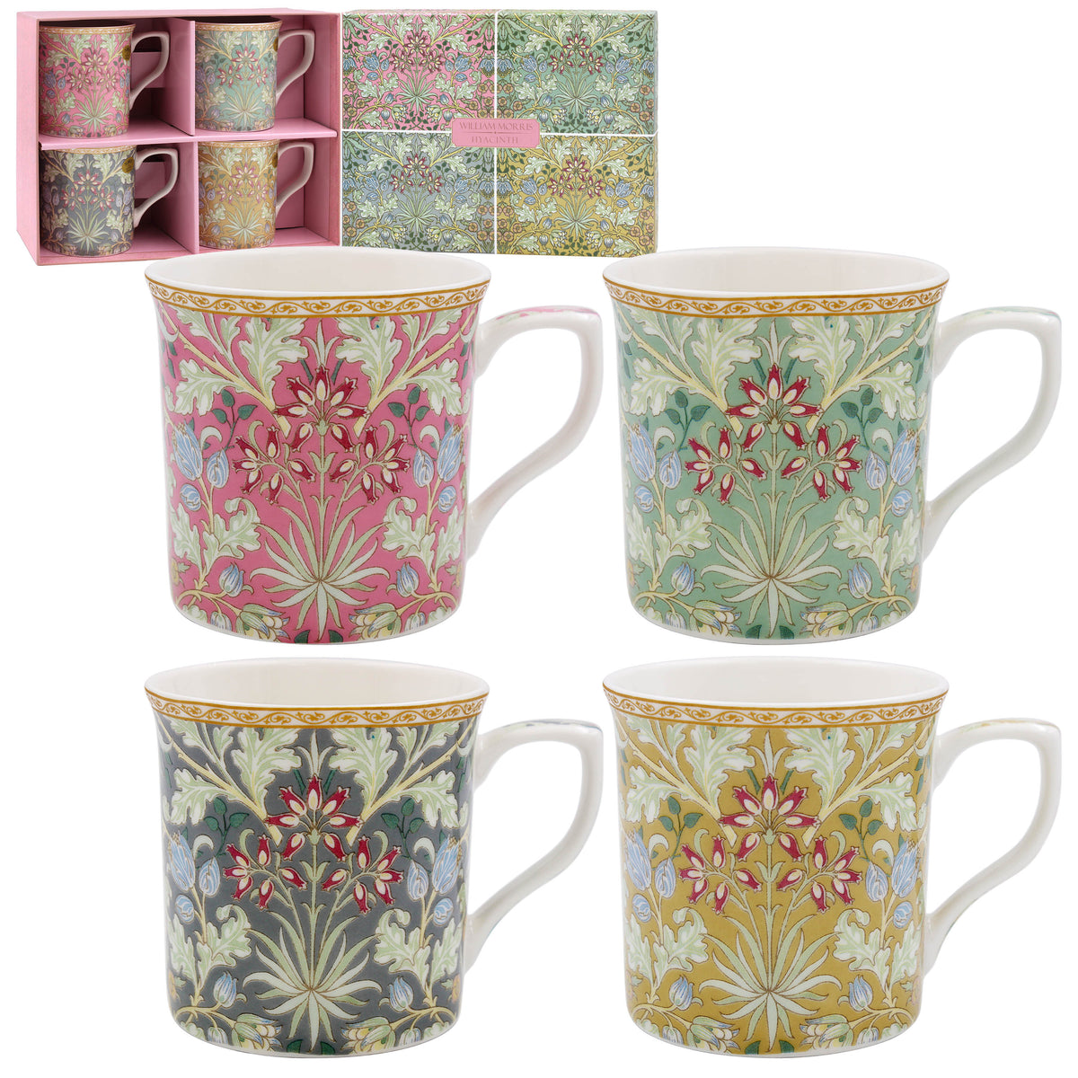 Set of 4 William Morris Hyacinth Fine China Mugs