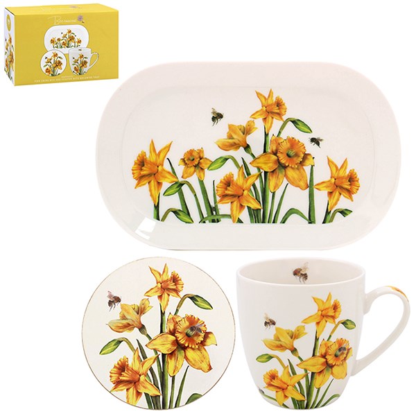 Bee-Tanical Mug, Coaster and Tray Set Daffodil