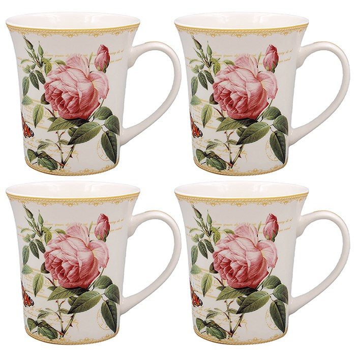 Redoute Rose Fine China Mugs Set of Four