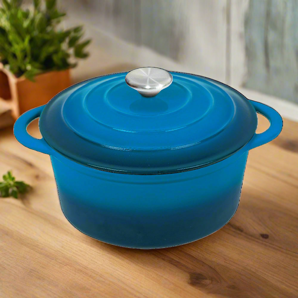 Cast Iron Casserole Dish in Blue - 26cm