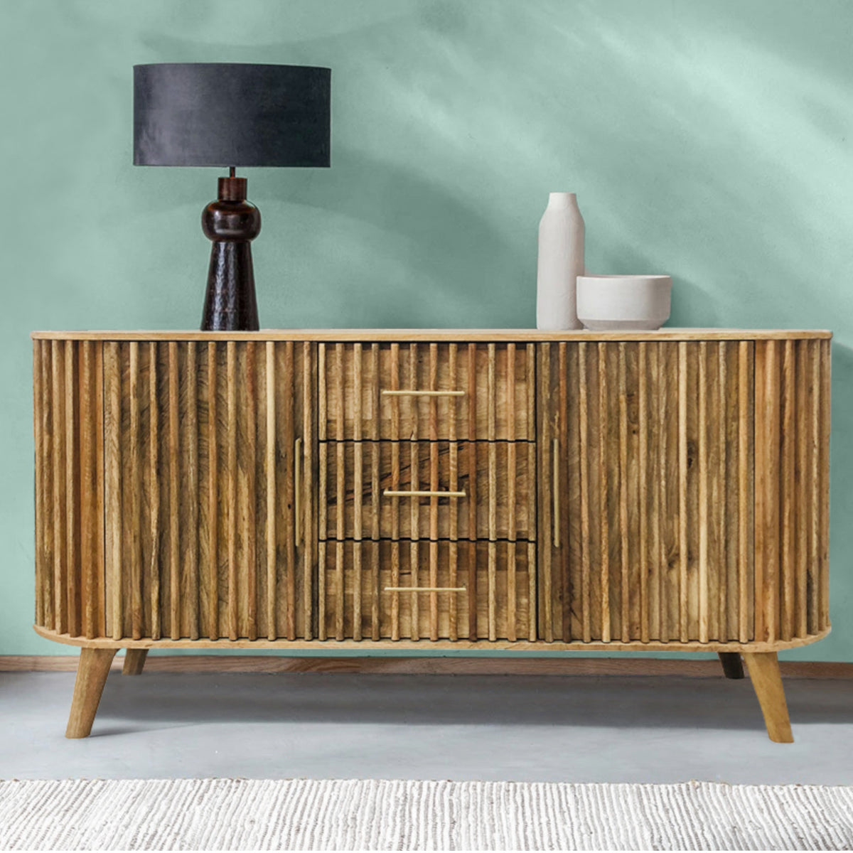 Slatted Mango Wood 2 Door Sideboard