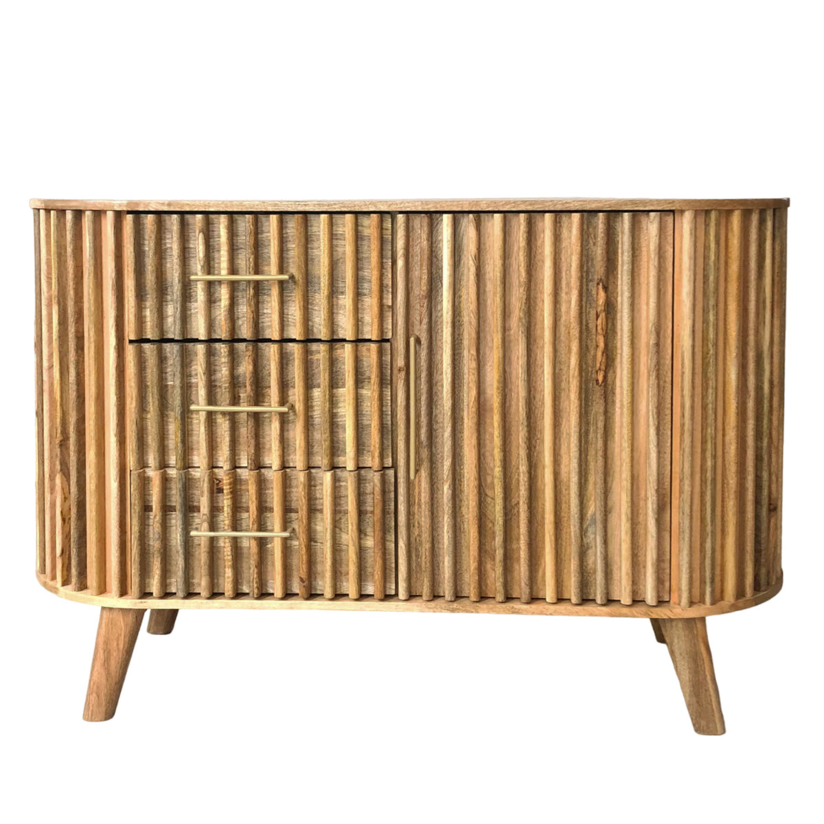 Slatted Mango Wood 3 Drawer Sideboard