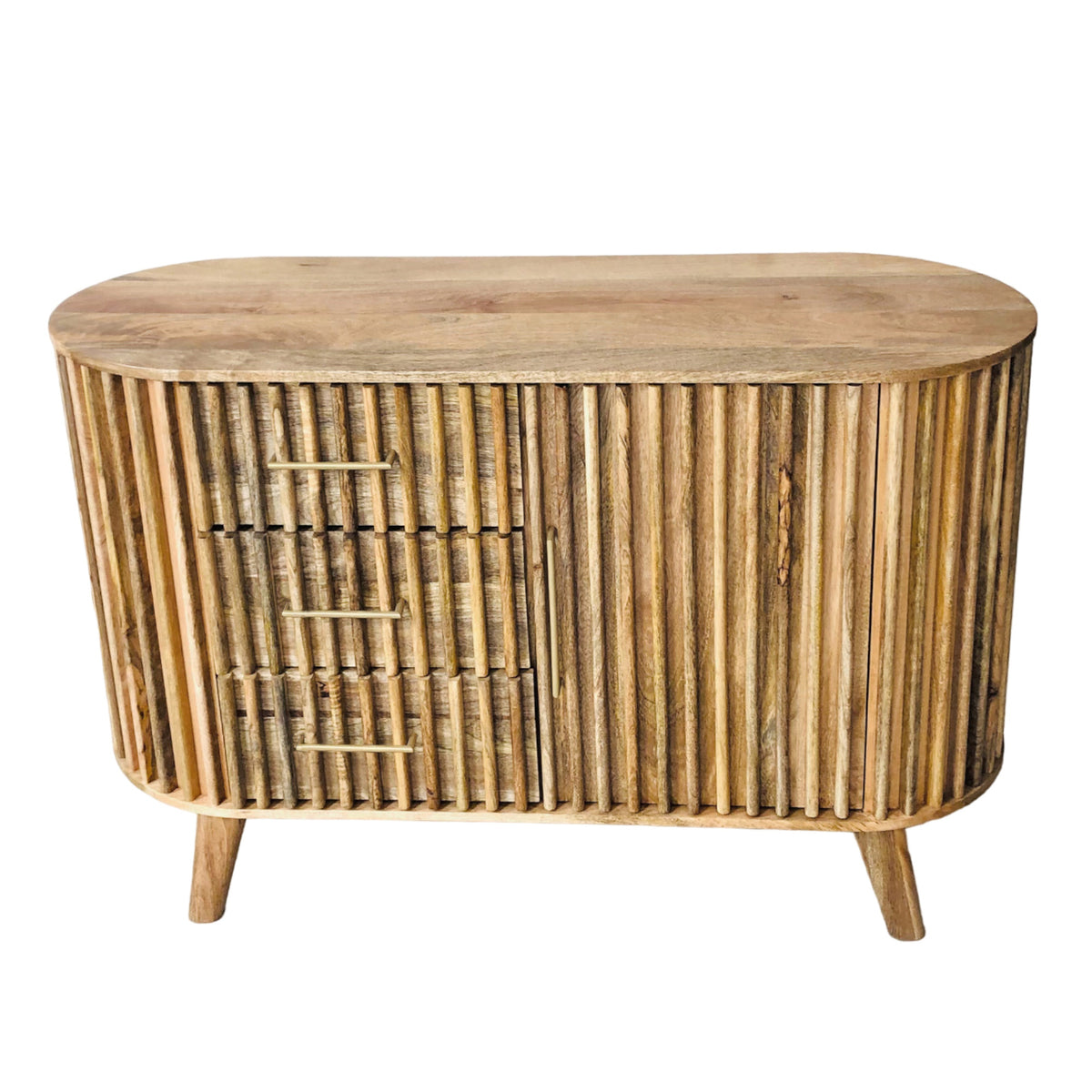 Slatted Mango Wood 3 Drawer Sideboard