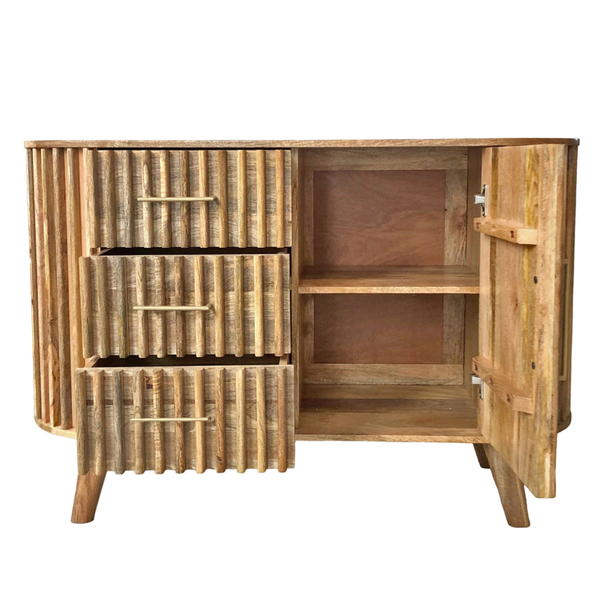 Slatted Mango Wood 3 Drawer Sideboard