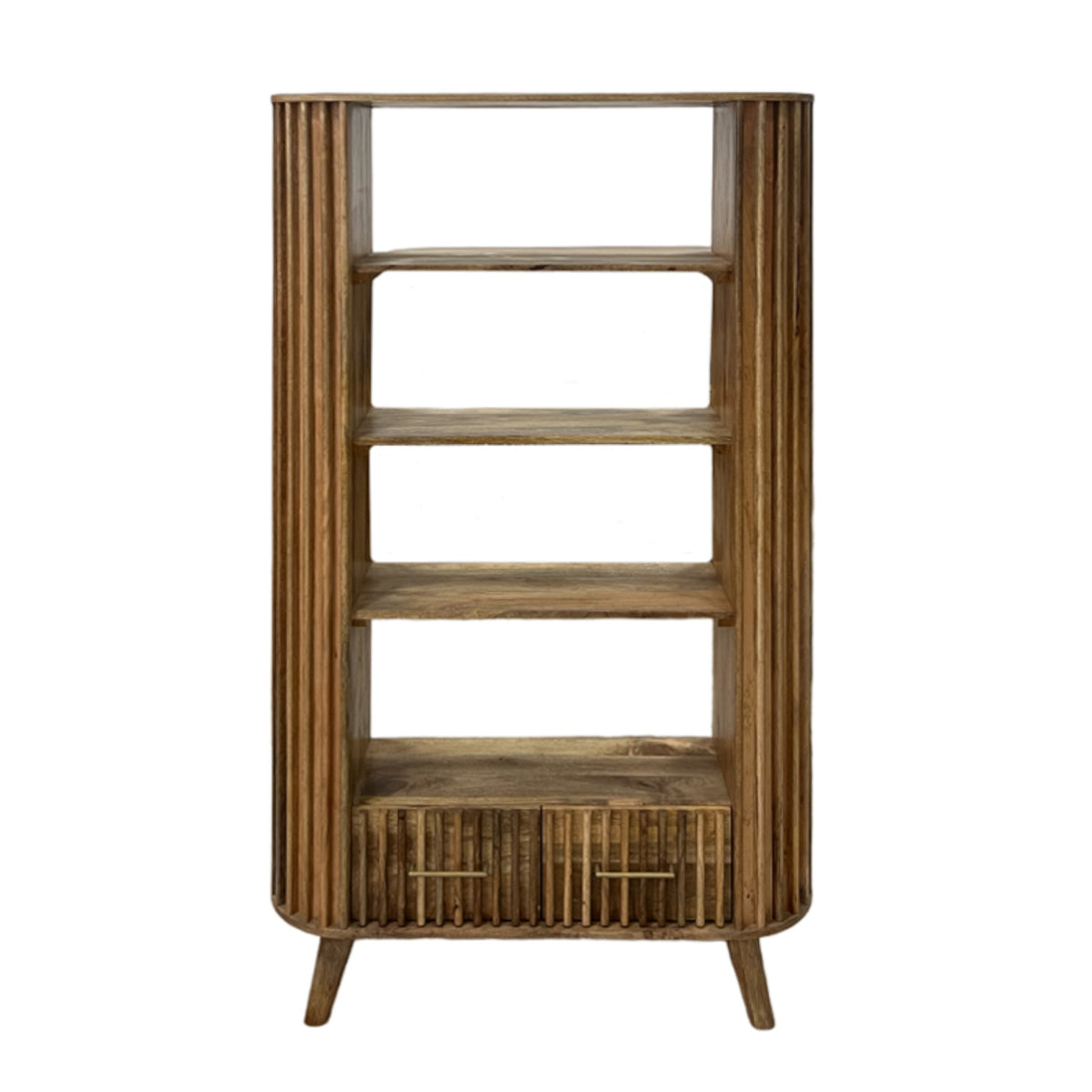 Slatted Mango Wood Tall Bookcase