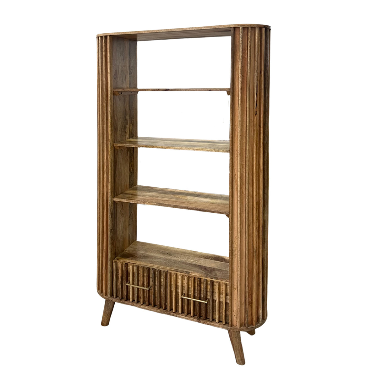 Slatted Mango Wood Tall Bookcase