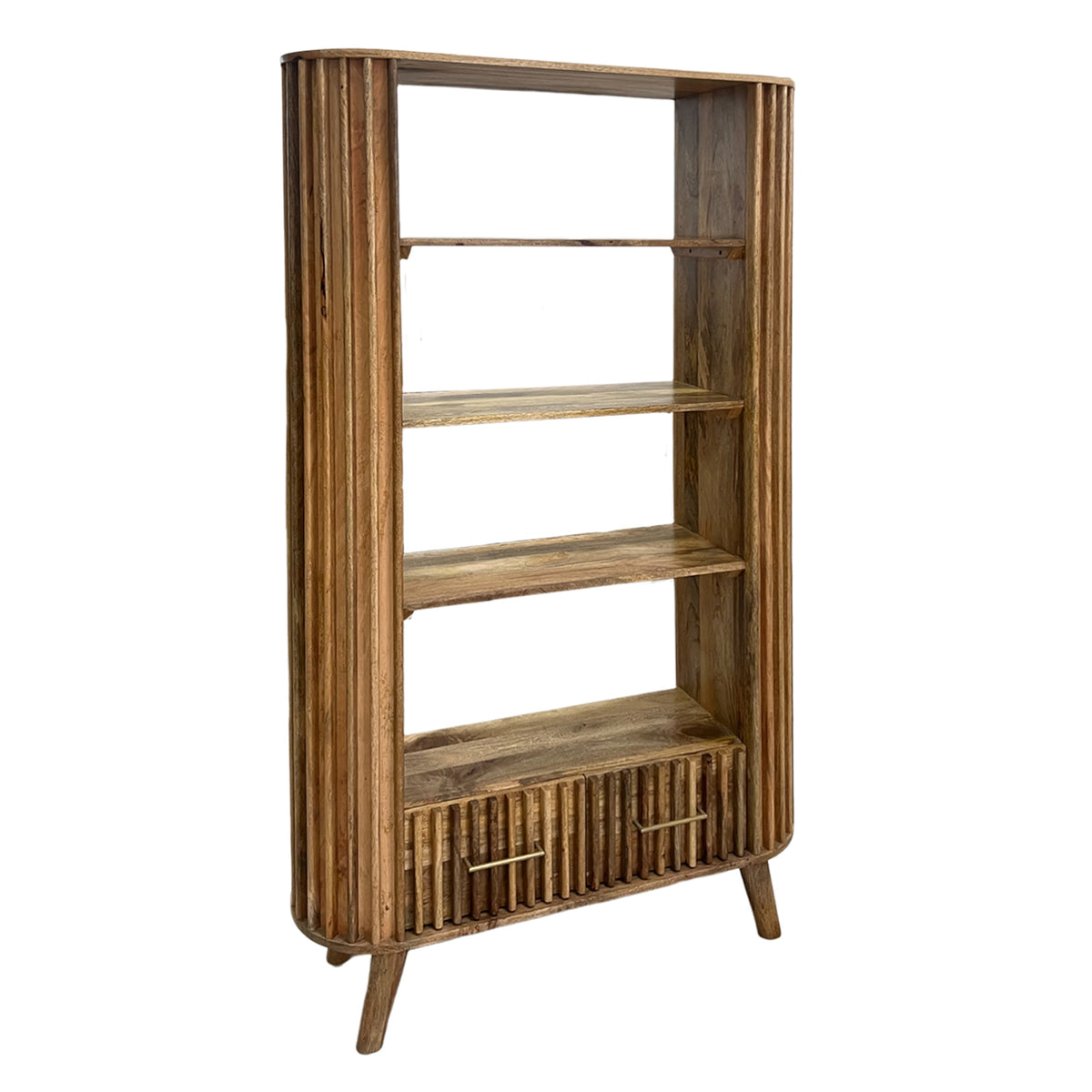 Slatted Mango Wood Tall Bookcase