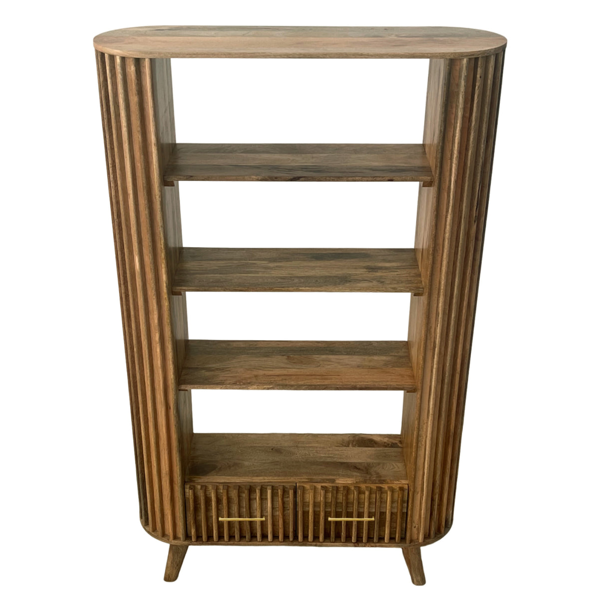 Slatted Mango Wood Tall Bookcase