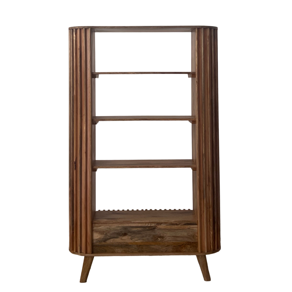 Slatted Mango Wood Tall Bookcase