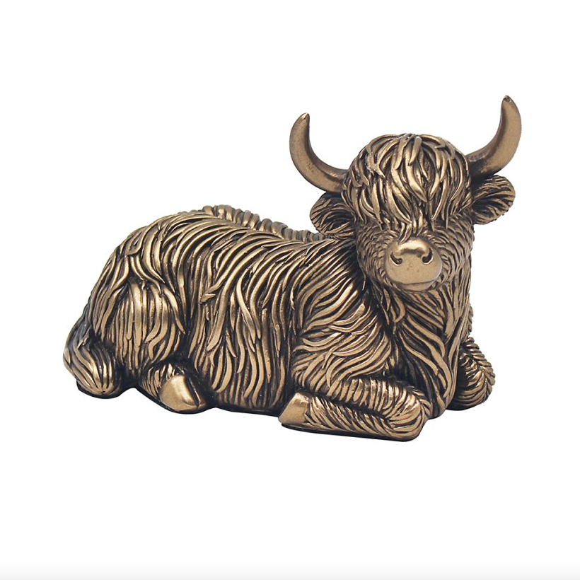 Bronze Lying Highland Cow Ornament