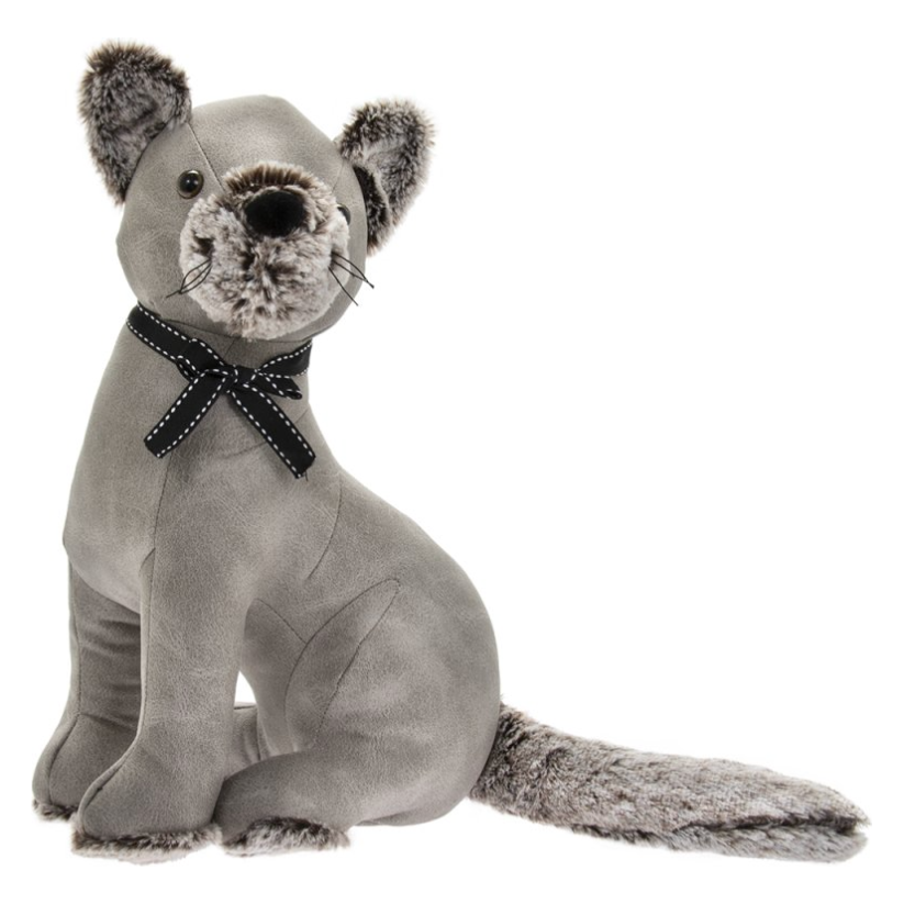 Cat Grey Faux Leather Doorstop