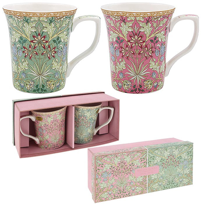 William Morris Hyacinth Fine China Mugs - Set of 2 Pink &amp; Green