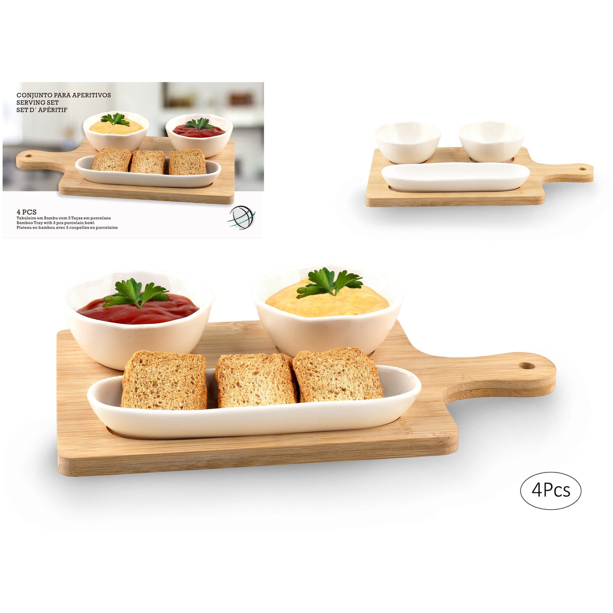 Set of 3 Appetizers Serving Dishes with Tray