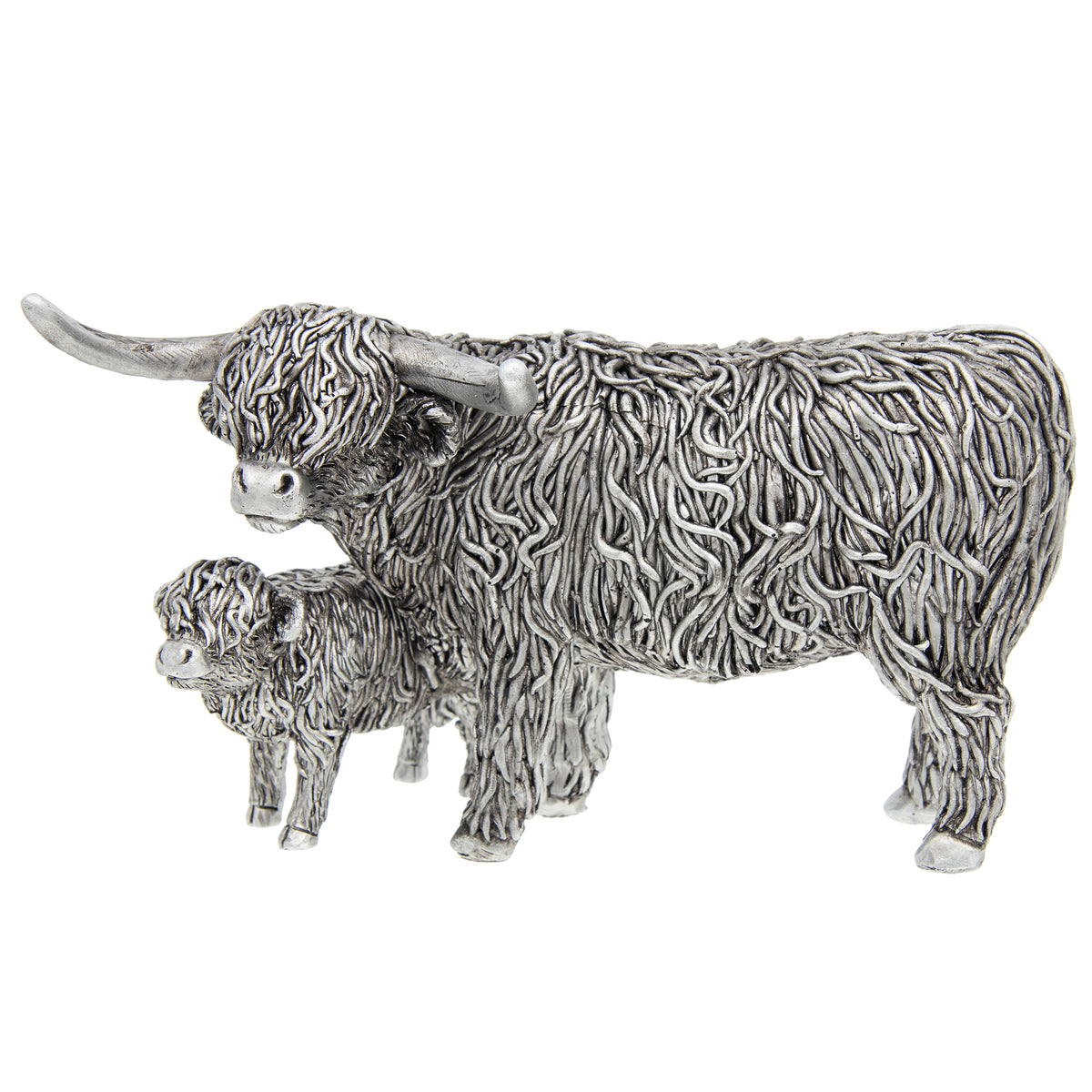 Silver Highland Cow &amp; Calf Ornament