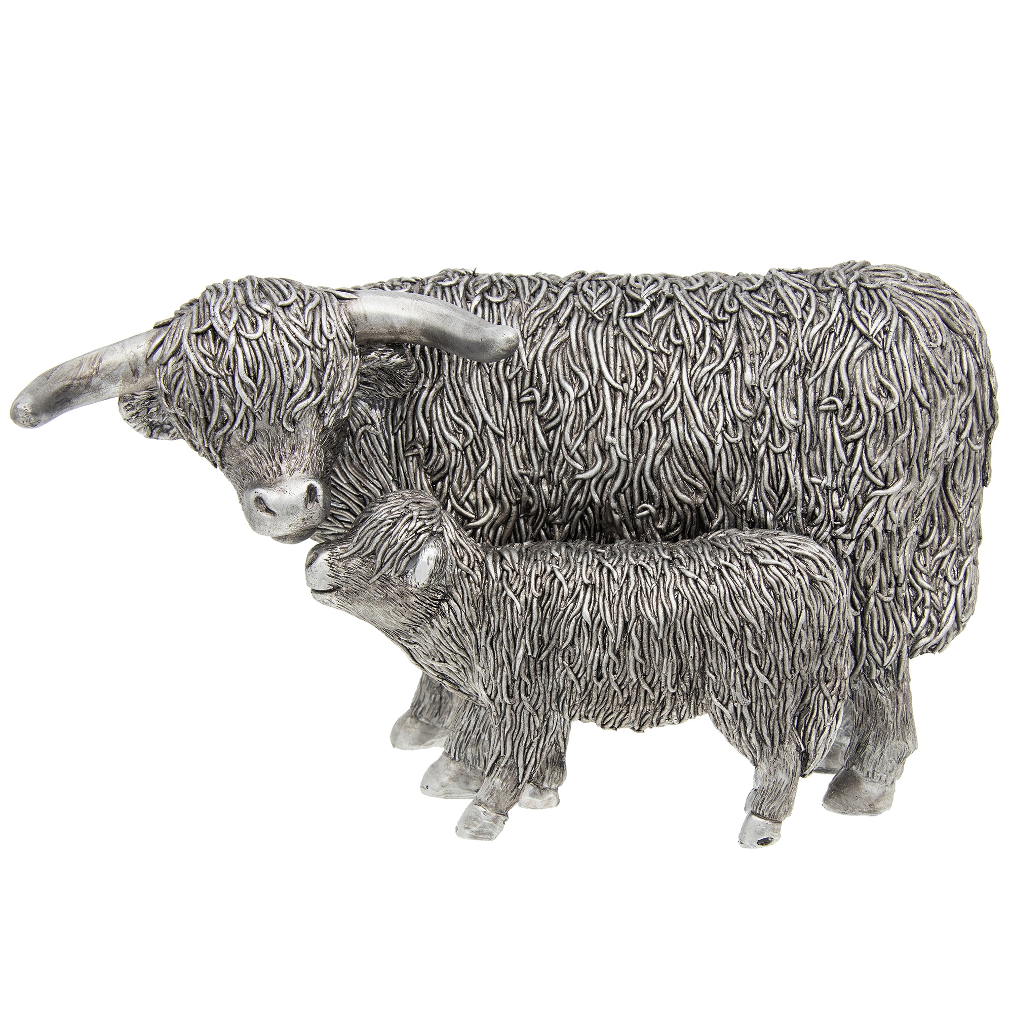 Silver Highland Cow & Calf - Large Ornament