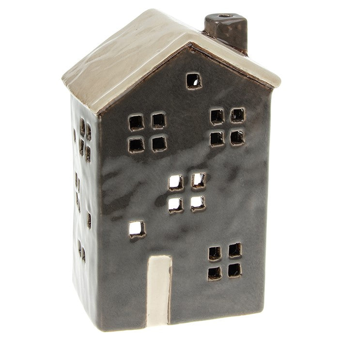 Grey Tall Town House Tealight Holder