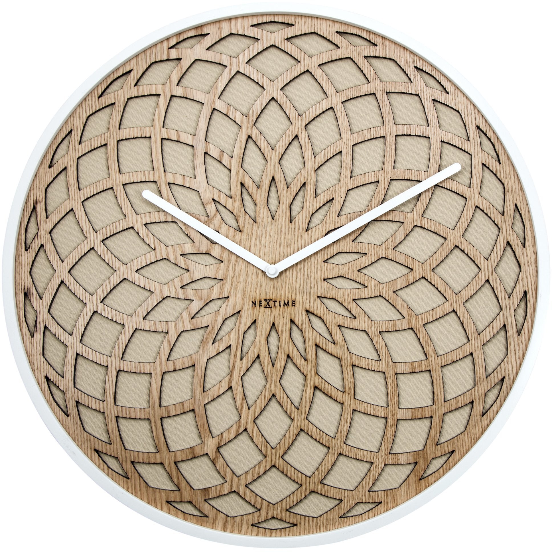 NeXtime - Wall clock – Ø 50 cm - Wood & Fabric - Beige - 'Sun Big'