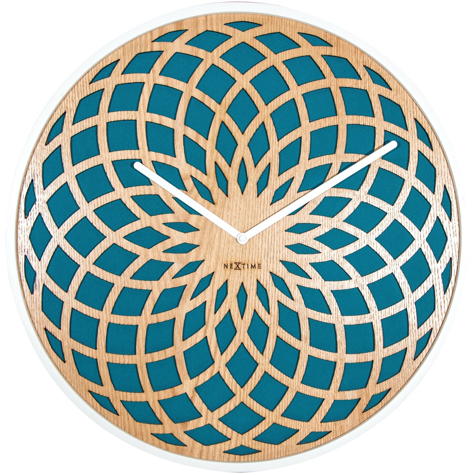 NeXtime - Wall clock – Ø 50 cm - Wood & Fabric - Turquoise - 'Sun Big'