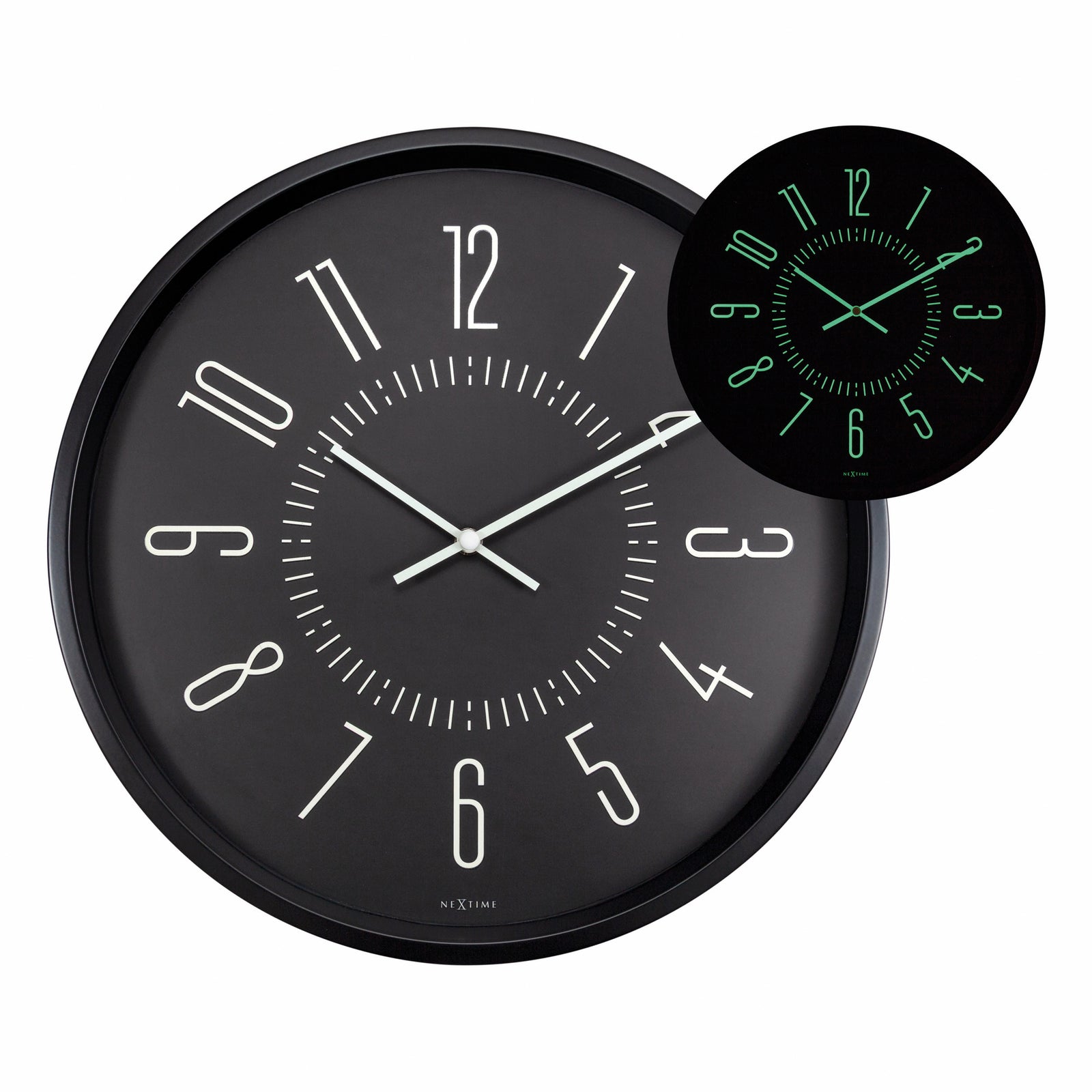 Wall Clock - Glow in the dark - Black - 35cm - Silent - Luminous - NeXtime