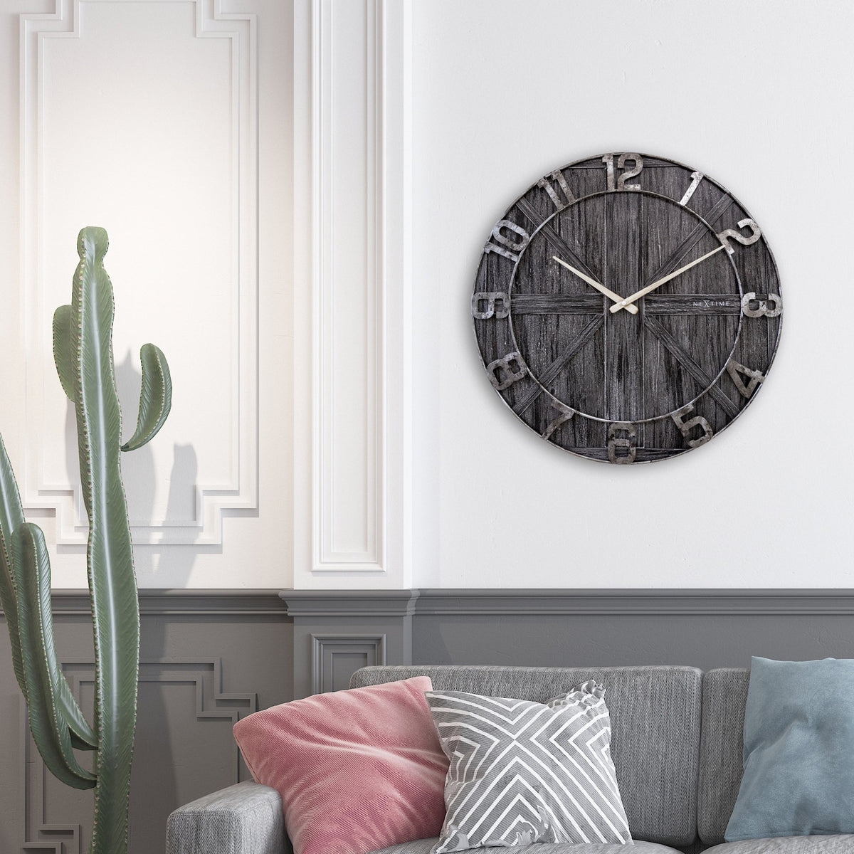 Large wall clock - 50cm - Silent - Black - Wood - Metal - &quot;York&quot; - NeXtime