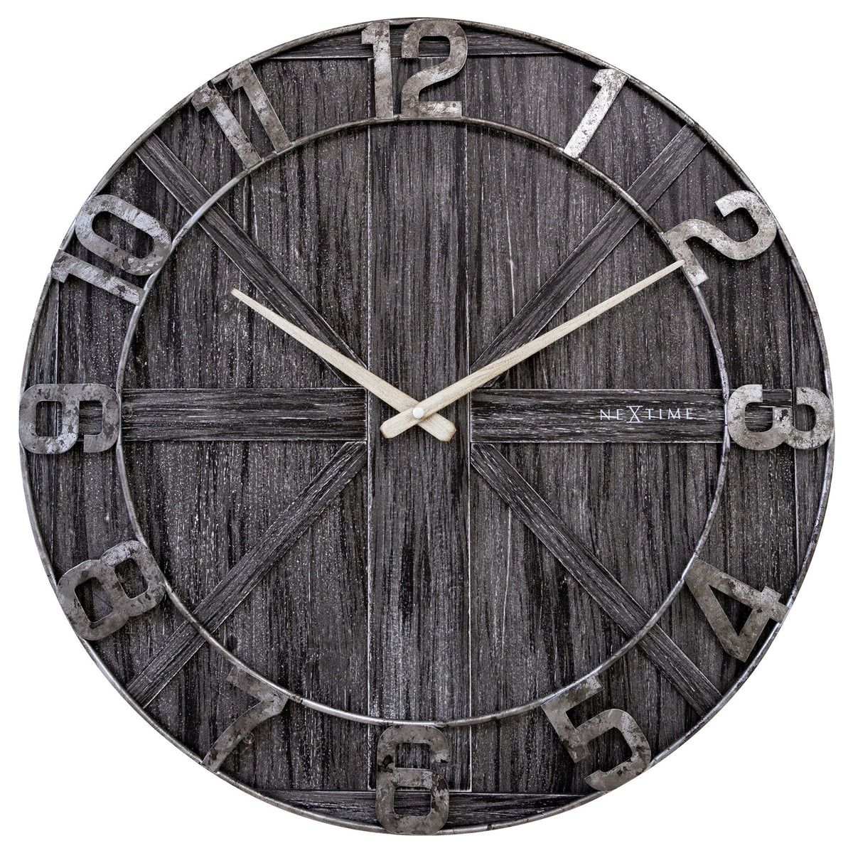 Large wall clock - 50cm - Silent - Black - Wood - Metal - &quot;York&quot; - NeXtime