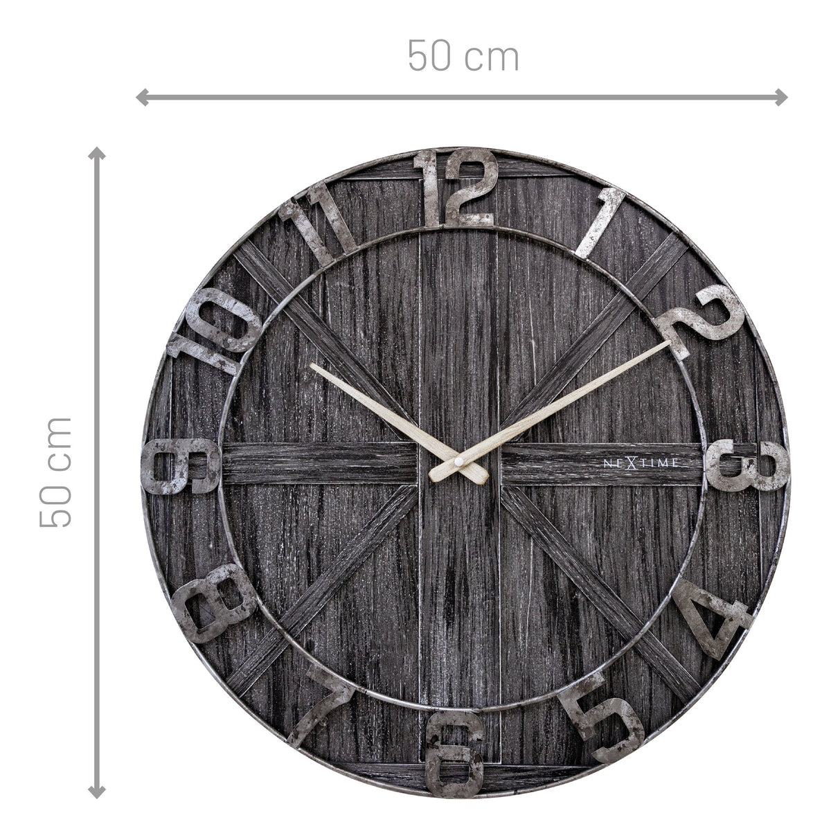 Large wall clock - 50cm - Silent - Black - Wood - Metal - &quot;York&quot; - NeXtime