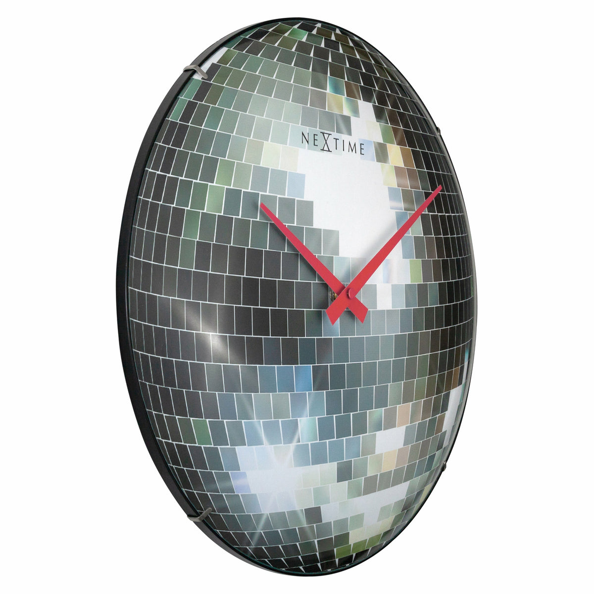 Wall clock 35cm-Silent-Silver-Dome Glass-NeXtime &quot;Disco Ball&quot;