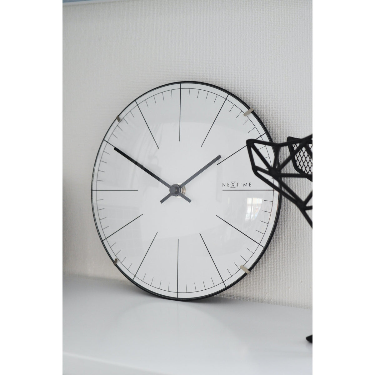 NeXtime - Wall clock/ Table clock- Ø 20 cm- Glass – Dome Shaped Glass- White – &#39;Big Stripe Mini Dome&#39;