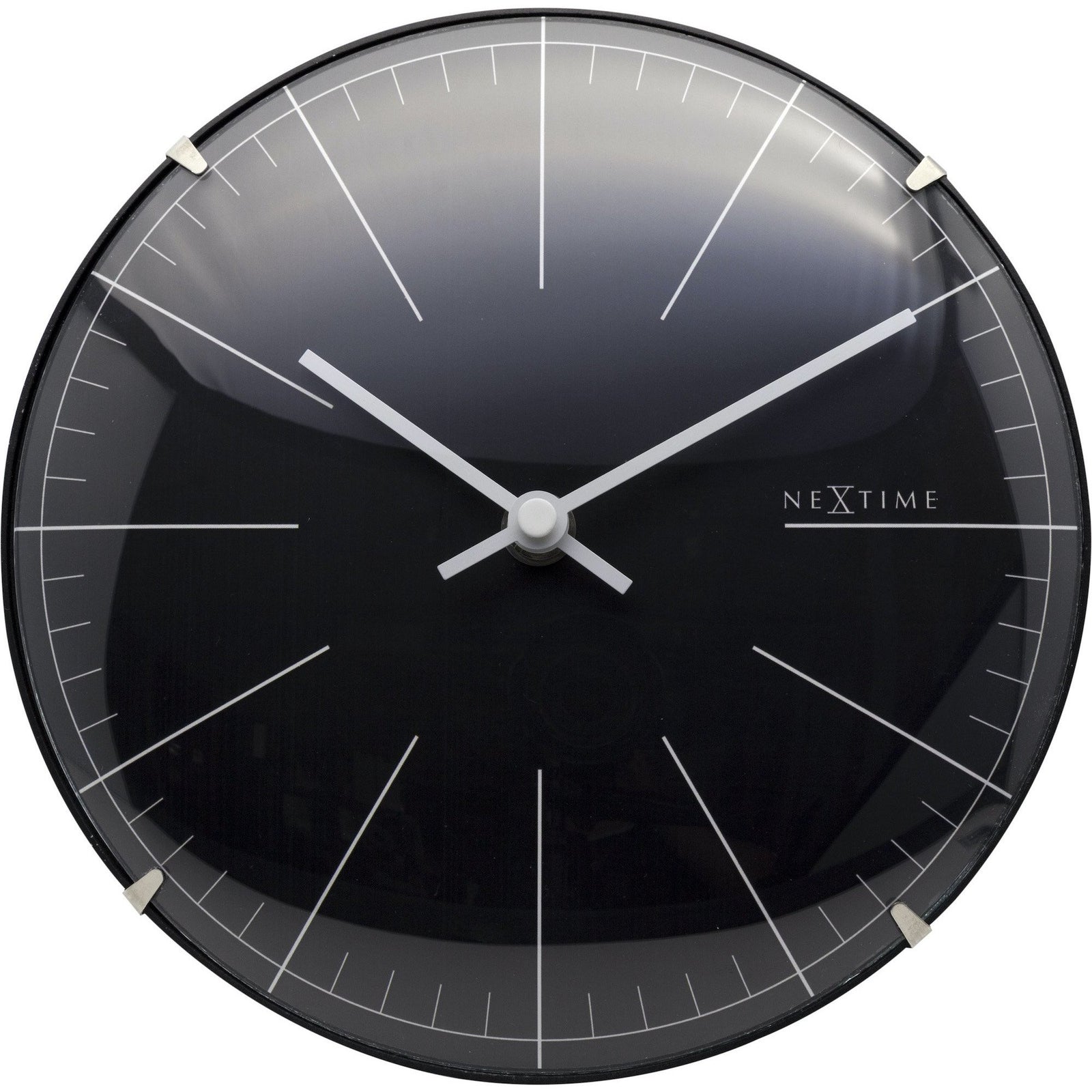 NeXtime - Wall clock/ Table clock- Ø 20 cm- Glass – Black – 'Big Stripe Mini Dome'