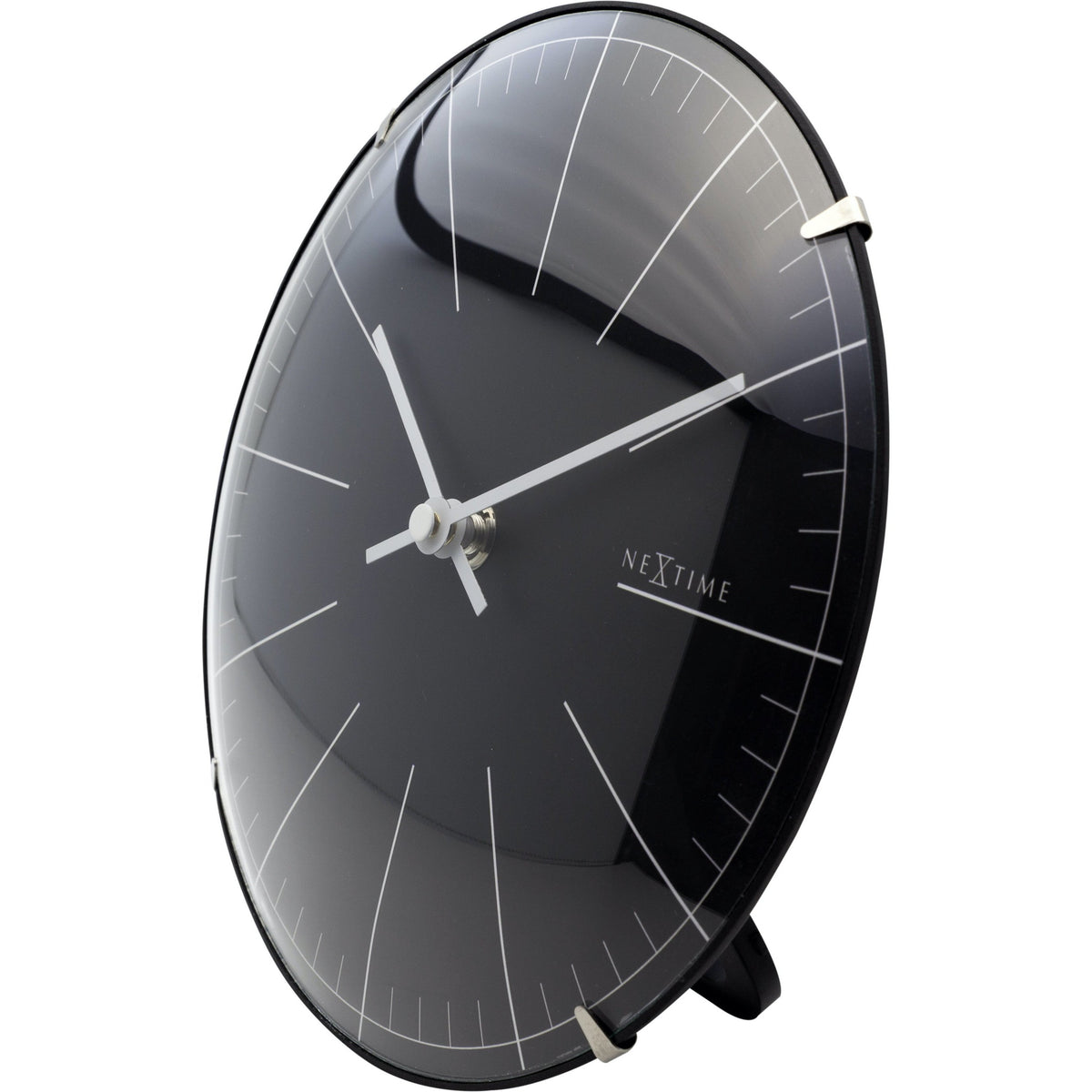 NeXtime - Wall clock/ Table clock- Ø 20 cm- Glass – Black – &#39;Big Stripe Mini Dome&#39;