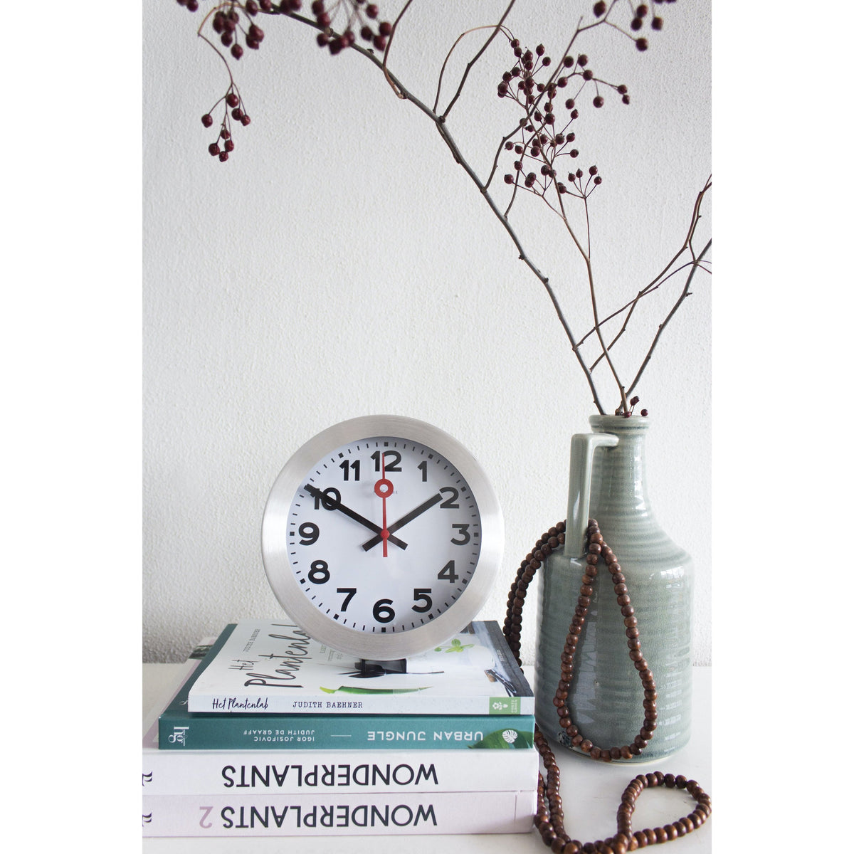 NeXtime - Wall clock/ Table clock - Ø 19 cm – Aluminum - Brushed - &#39;Station Numbers&#39;