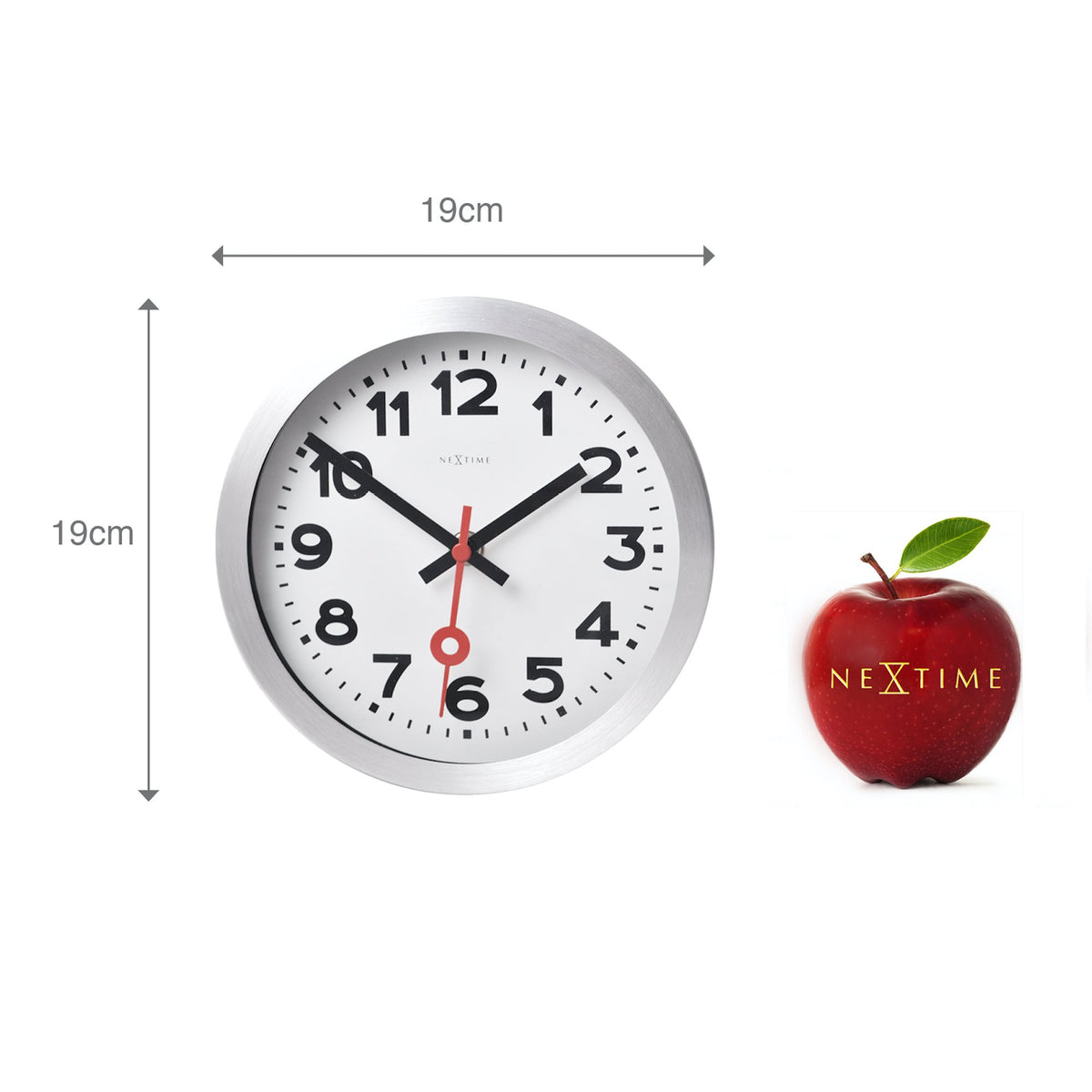 NeXtime - Wall clock/ Table clock - Ø 19 cm – Aluminum - Brushed - &#39;Station Numbers&#39;