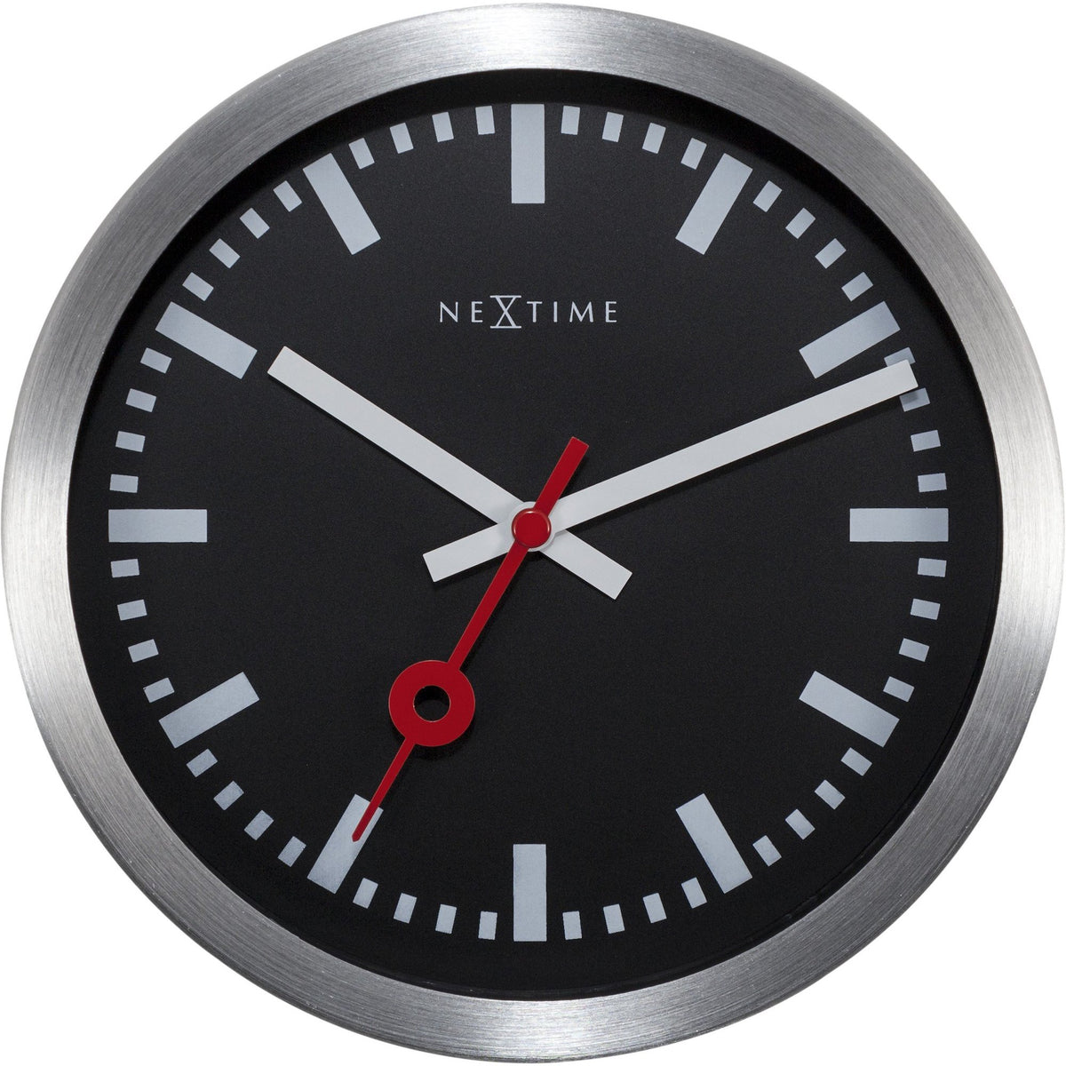 NeXtime - Wall clock/Table clock- Ø 19 cm – Aluminum – Black – &#39;Station Stripe&#39;