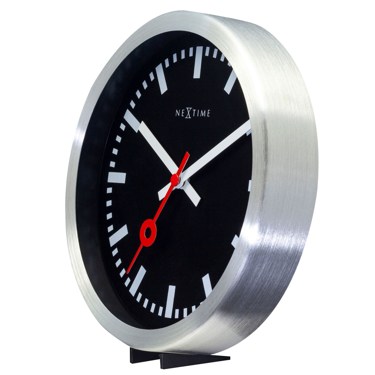 NeXtime - Wall clock/Table clock- Ø 19 cm – Aluminum – Black – &#39;Station Stripe&#39;