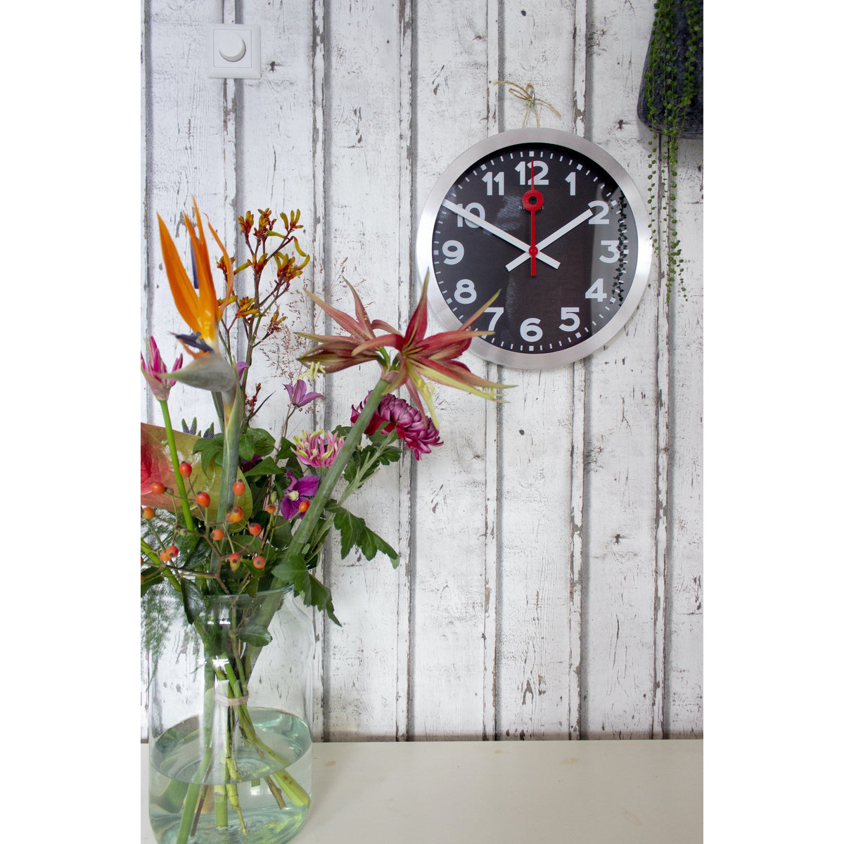 NeXtime - Wall clock - Ø 35 cm – Aluminum – Black – &#39;Station Numbers&#39;