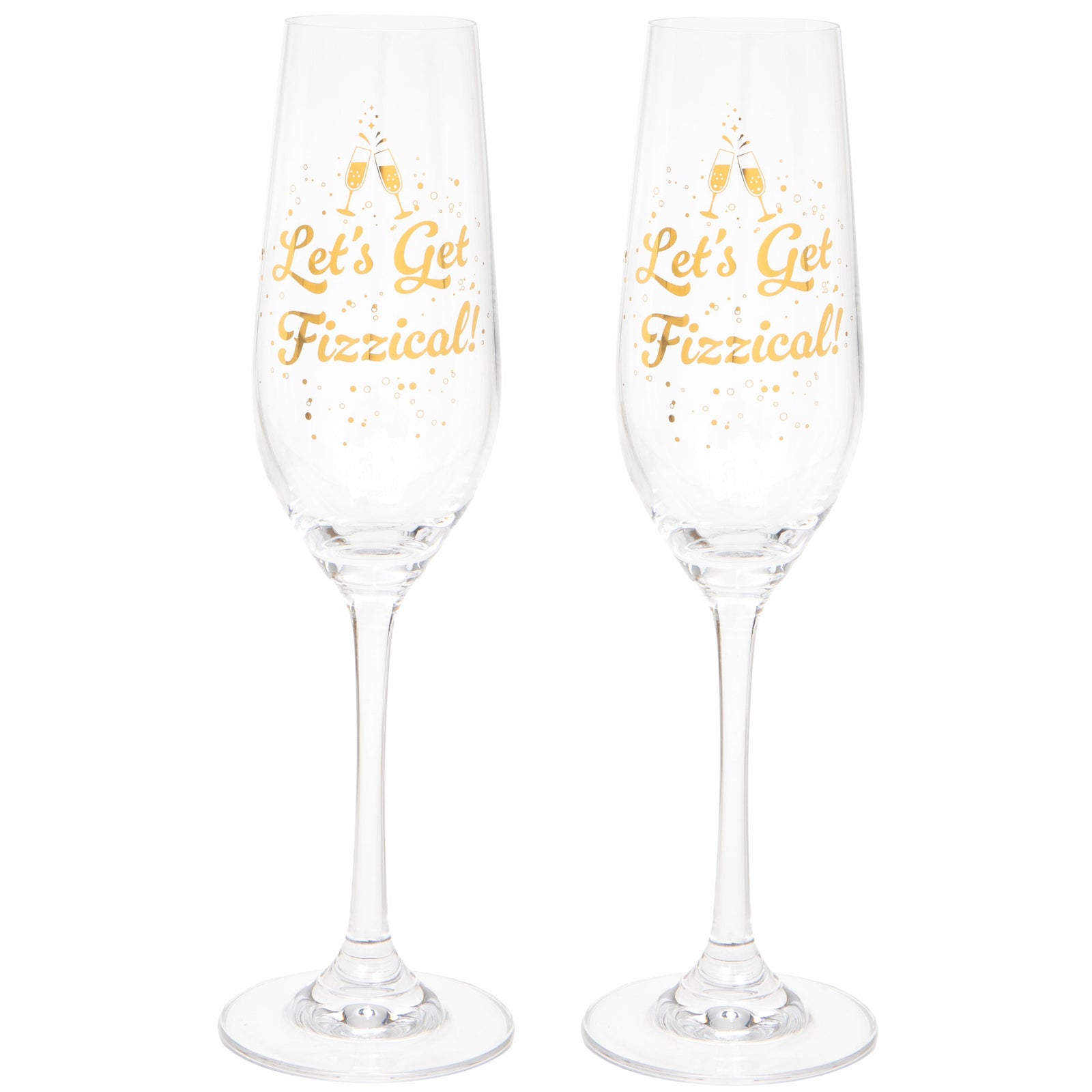 Set of Two 'Let's Get Fizzical' Champagne Flutes